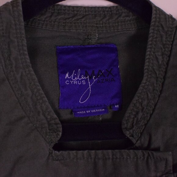 Miley Cyrus Max Azria Junior's Cotton Olive Green Zip Up Military Jacket Size M - Picture 3 of 9